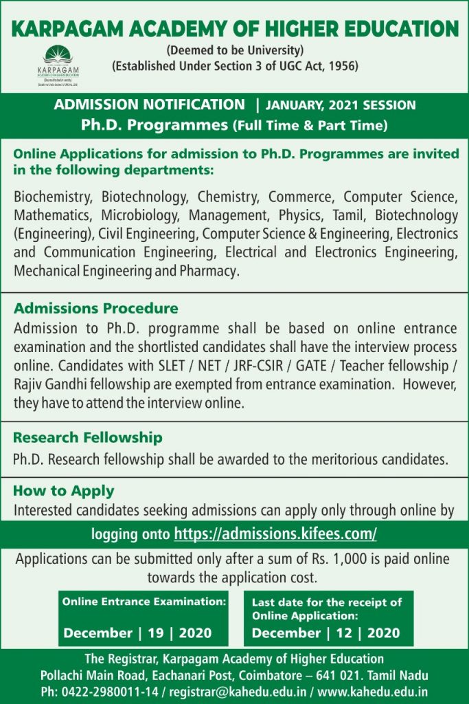 Research Programmes - Karpagam Academy of Higher Education